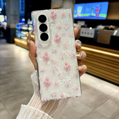 For Galaxy Z Fold8 Ultra 5G Pearlescent Shell Texture Flower Pattern Phone Case - Rainbow Shell Flower - EDA009776501B
