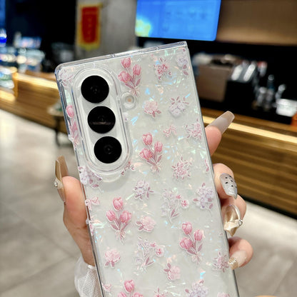 For Galaxy Z Fold8 Ultra 5G Pearlescent Shell Texture Flower Pattern Phone Case - Rainbow Shell Flower - EDA009776501B