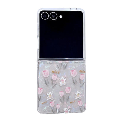 For Galaxy Z Flip8 5G Pearlescent Shell Texture Flower Pattern Phone Case - Tulip - EDA009776502A