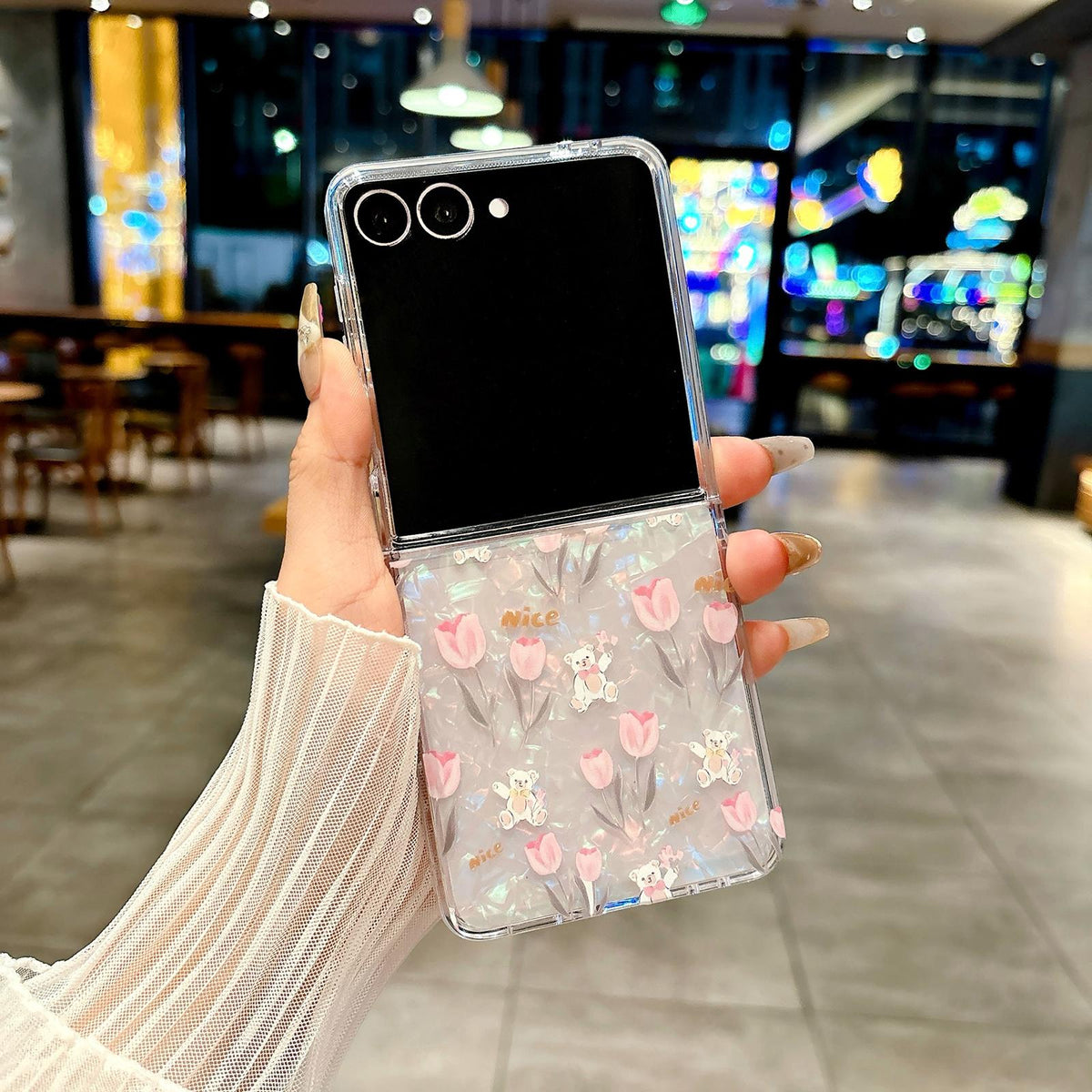 For Galaxy Z Flip8 5G Pearlescent Shell Texture Flower Pattern Phone Case - Tulip - EDA009776502A
