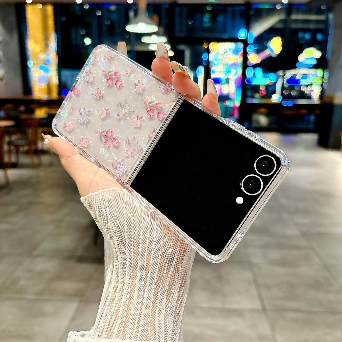 For Galaxy Z Flip8 5G Pearlescent Shell Texture Flower Pattern Phone Case - Tulip - EDA009776502A