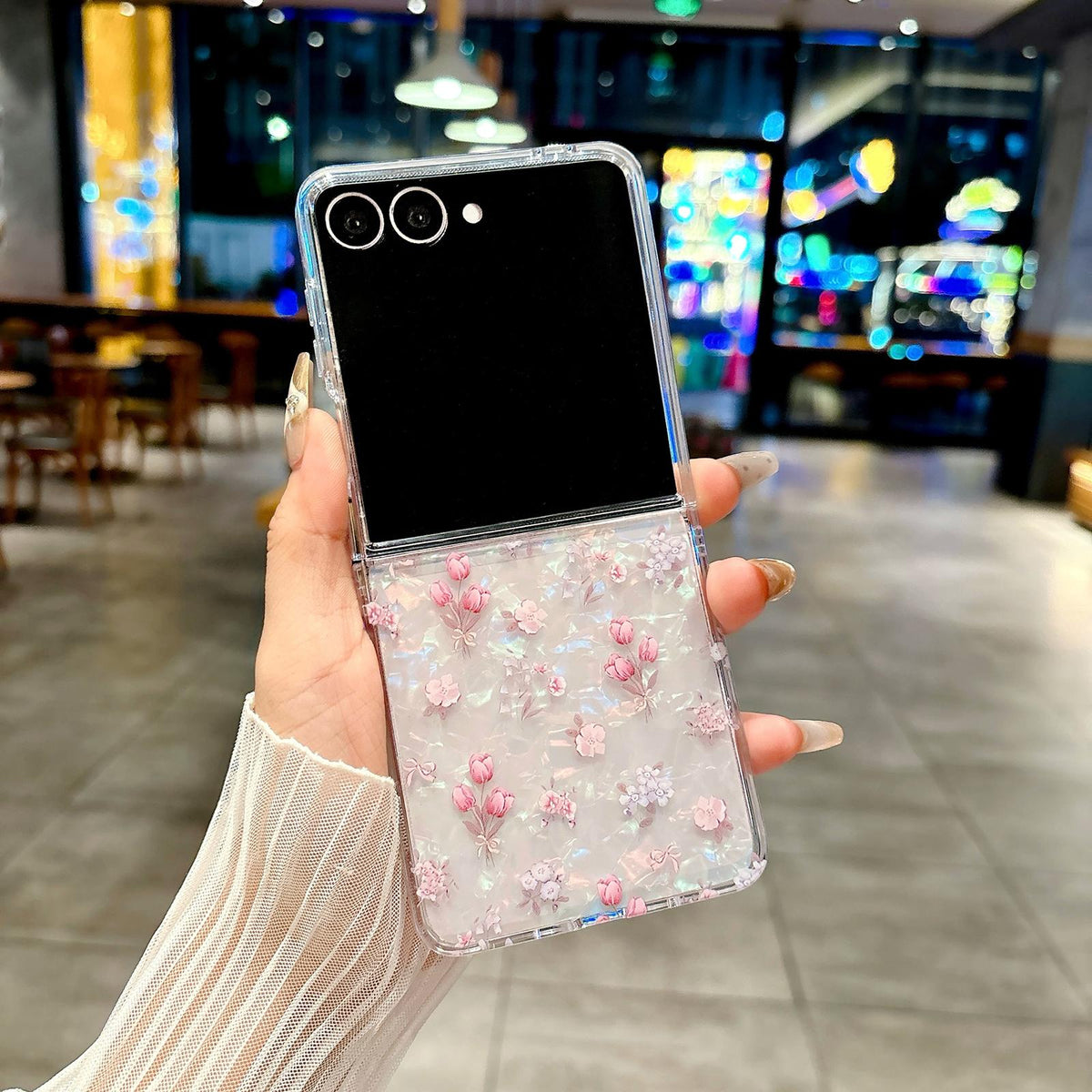 For Galaxy Z Flip8 5G Pearlescent Shell Texture Flower Pattern Phone Case - Rainbow Shell Flower - EDA009776502B