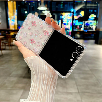 For Galaxy Z Flip8 5G Pearlescent Shell Texture Flower Pattern Phone Case - Rainbow Shell Flower - EDA009776502B