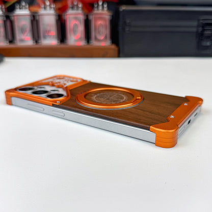 For Galaxy S24 Ultra 5G Horse-face Walnut 360 Holder Magnetic Phone Case - Titanium Blue - EDA009779702D