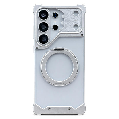 For Galaxy S26 Ultra 5G Horse-face Frosted PC 360 Holder Magnetic Phone Case - Silver - EDA009780501B