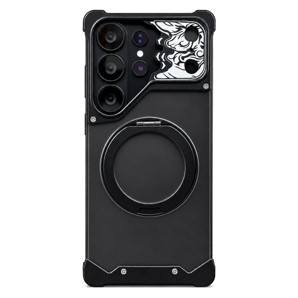 For Galaxy S26 Ultra 5G Horse-face Frosted PC 360 Holder Magnetic Phone Case - Black - EDA009780501C