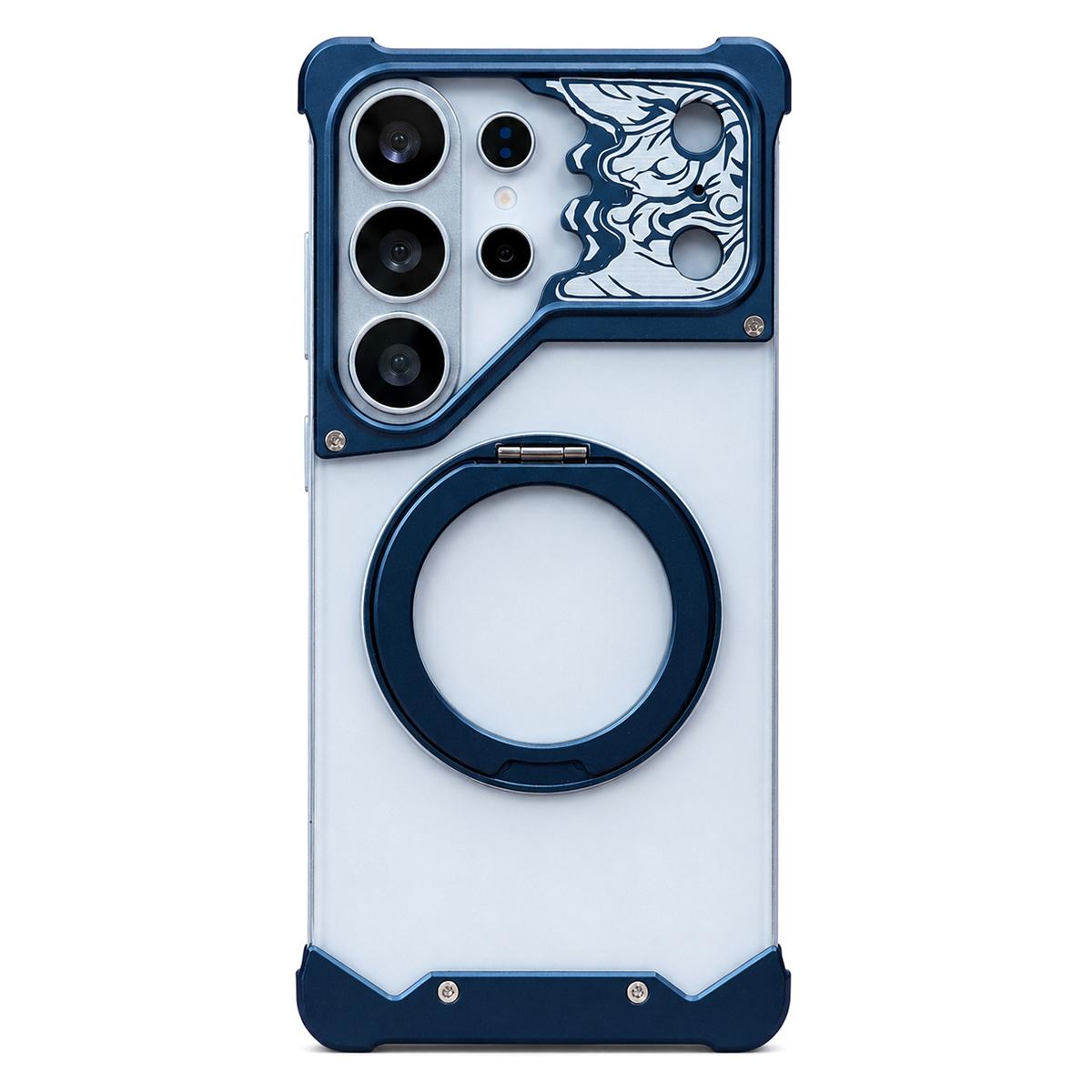 For Galaxy S26 Ultra 5G Horse-face Frosted PC 360 Holder Magnetic Phone Case - Titanium Blue - EDA009780501D