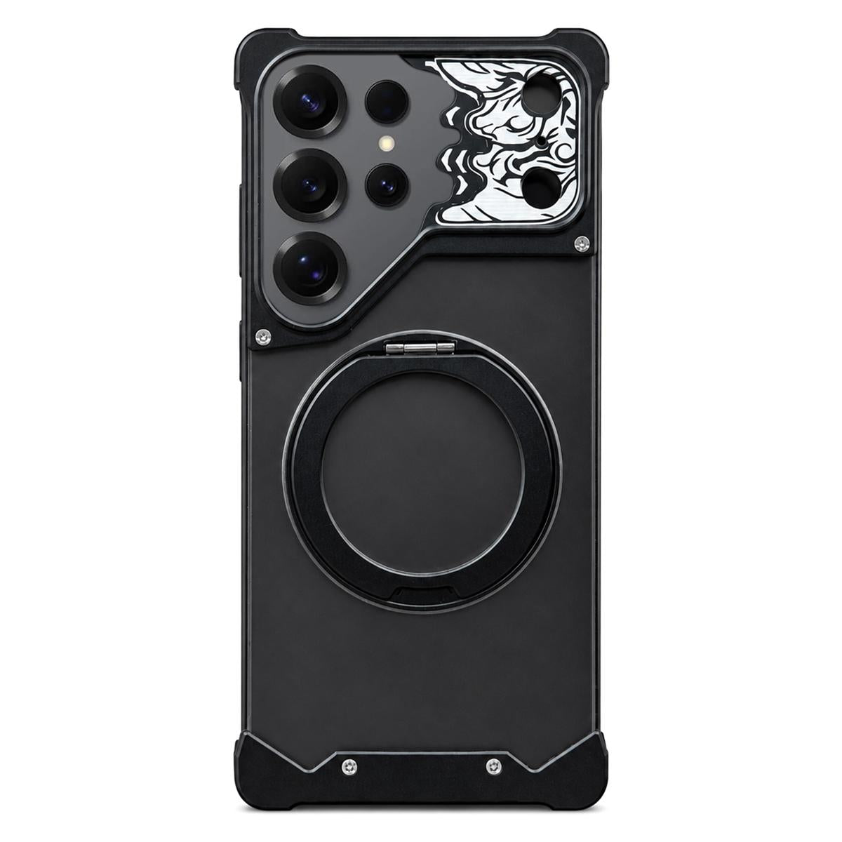 For Galaxy S25 Ultra 5G Horse-face Frosted PC 360 Holder Magnetic Phone Case - Black - EDA009780502C