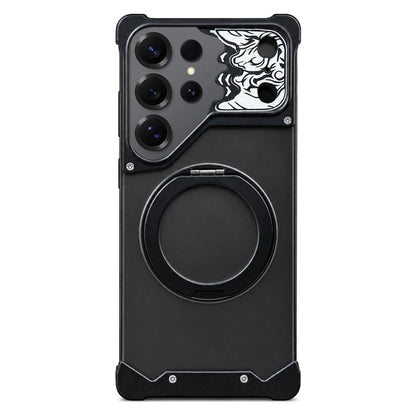 For Galaxy S25 Ultra 5G Horse-face Frosted PC 360 Holder Magnetic Phone Case - Black - EDA009780502C