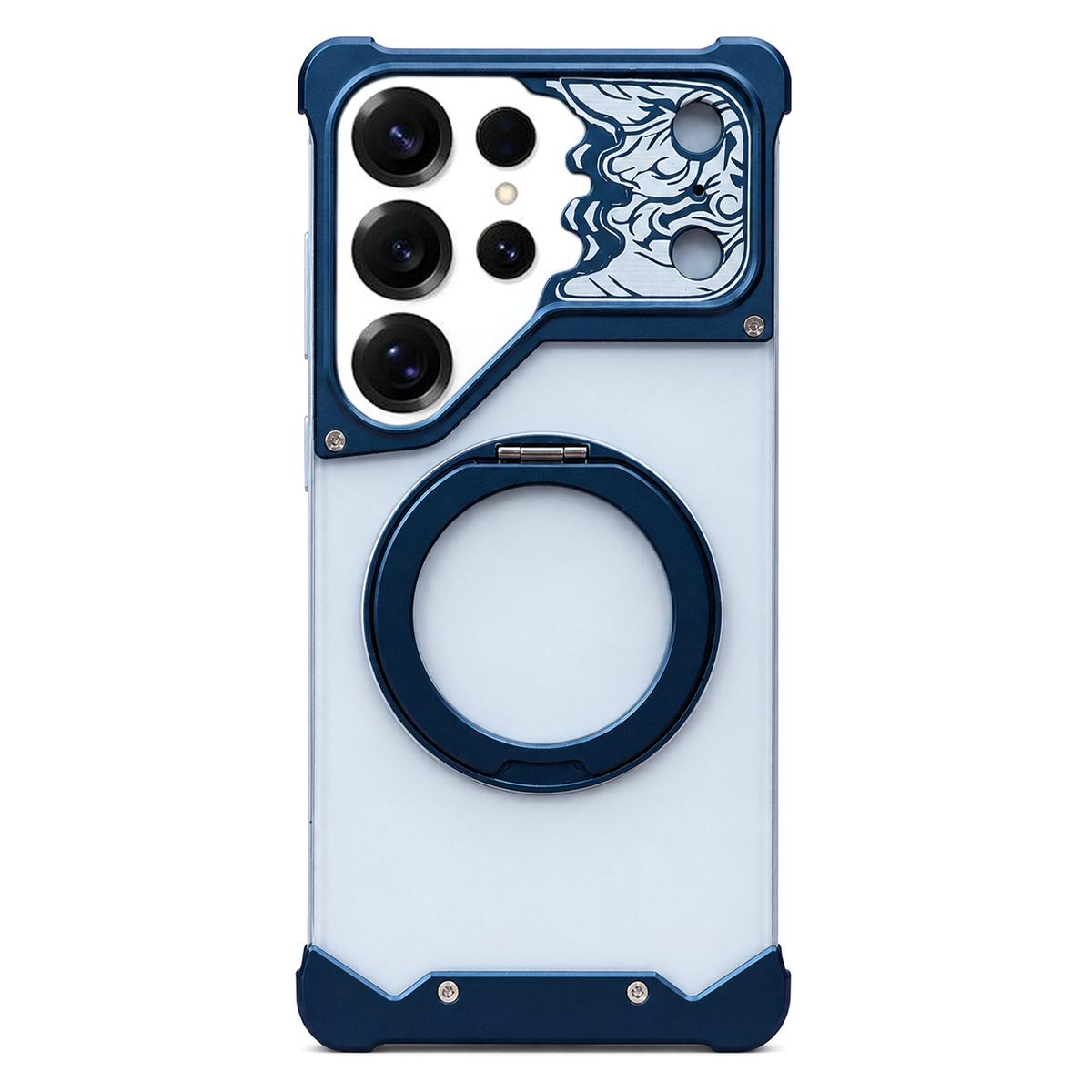For Galaxy S25 Ultra 5G Horse-face Frosted PC 360 Holder Magnetic Phone Case - Titanium Blue - EDA009780502D