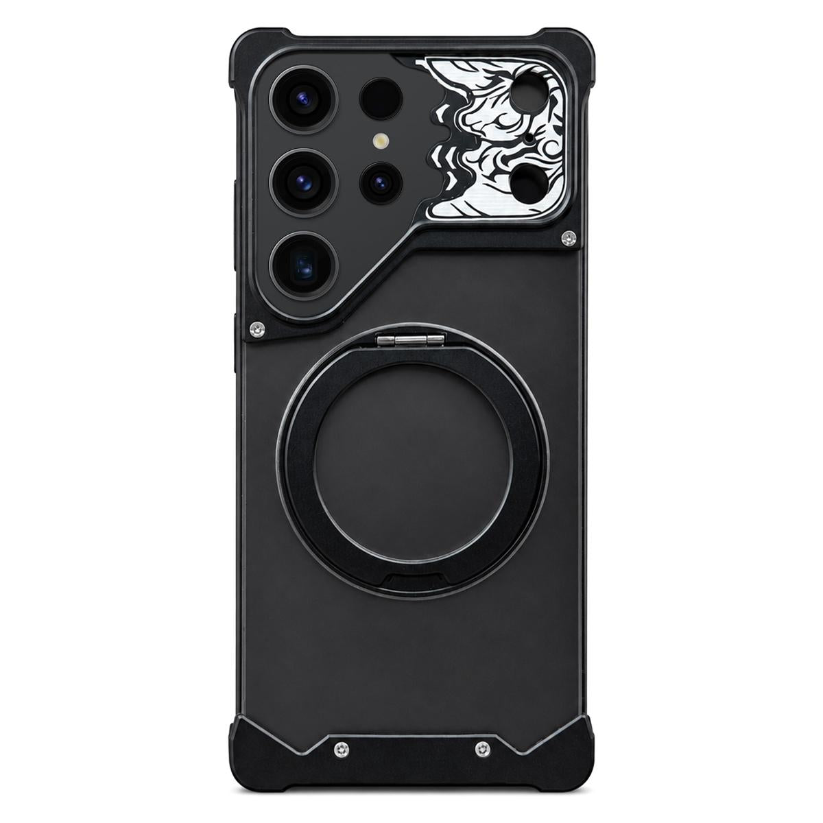 For Galaxy S23 Ultra 5G Horse-face Frosted PC 360 Holder Magnetic Phone Case - Black - EDA009780504C