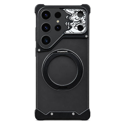 For Galaxy S23 Ultra 5G Horse-face Frosted PC 360 Holder Magnetic Phone Case - Black - EDA009780504C