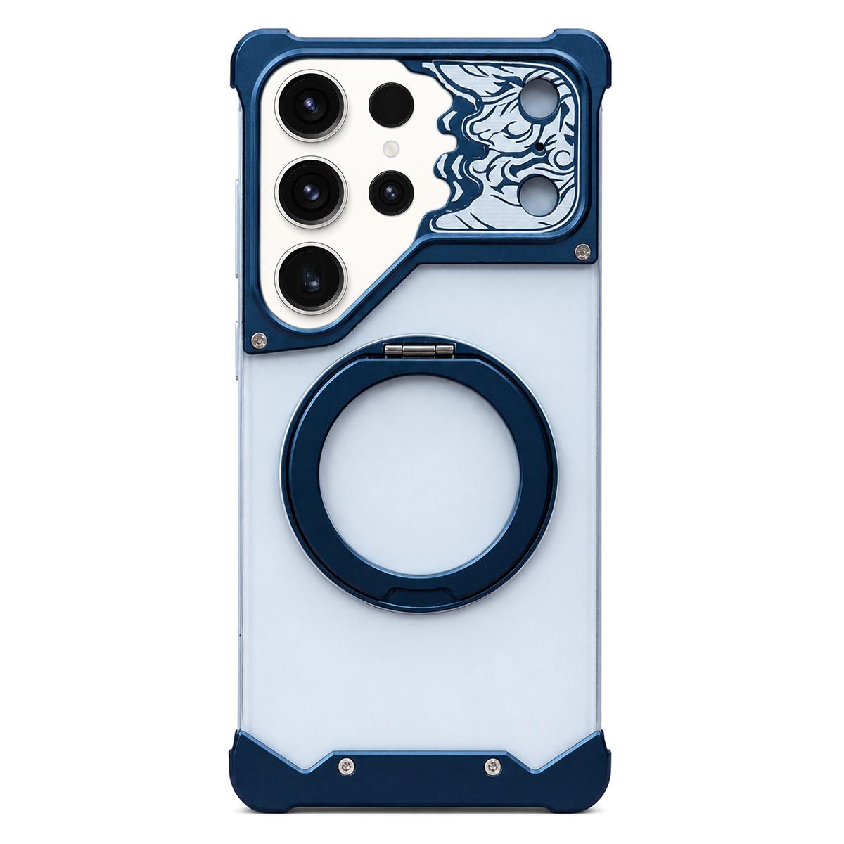 For Galaxy S23 Ultra 5G Horse-face Frosted PC 360 Holder Magnetic Phone Case - Titanium Blue - EDA009780504D