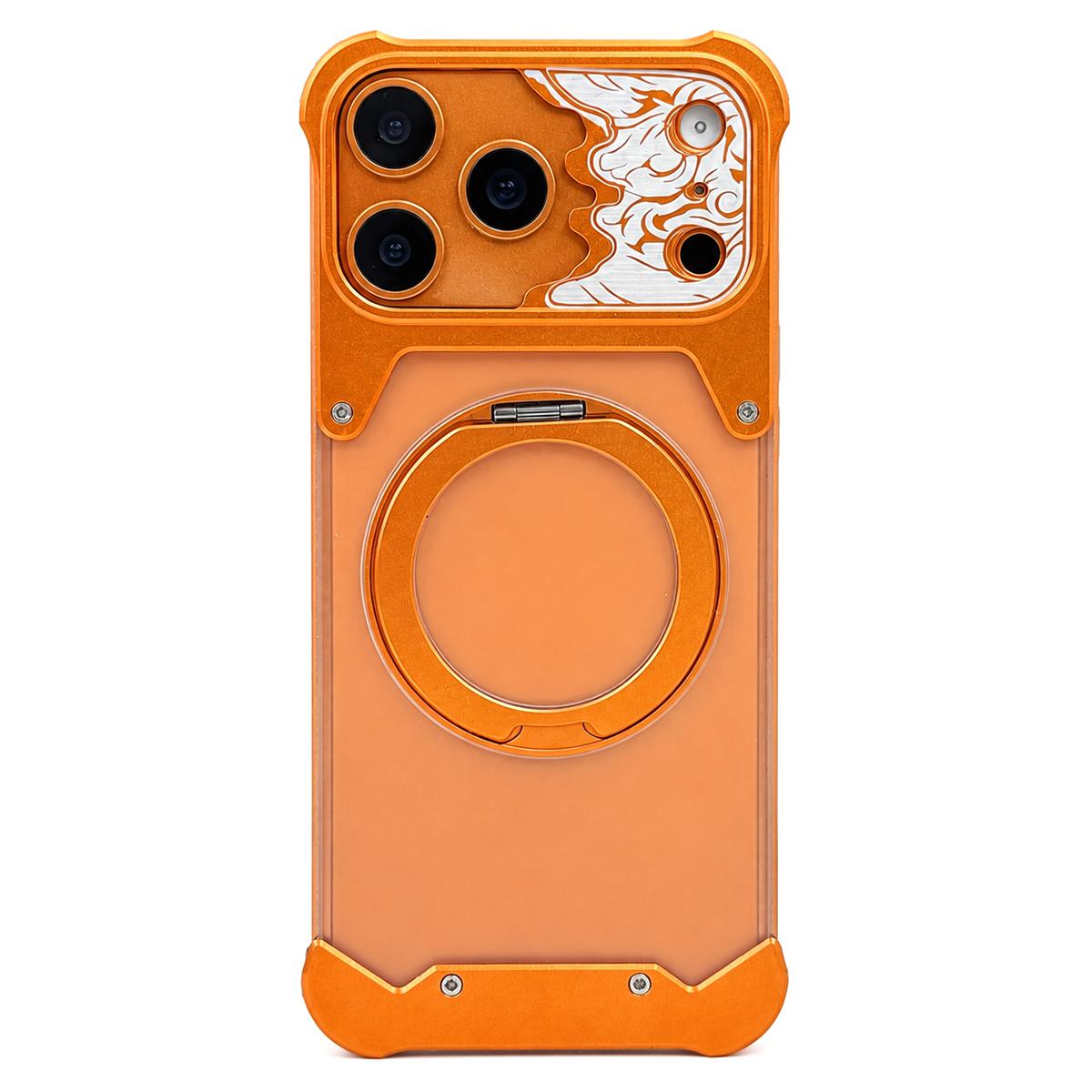 For iPhone 17 Pro Horse-face Frosted PC 360 Holder Magnetic Phone Case - Orange - EDA009782002A