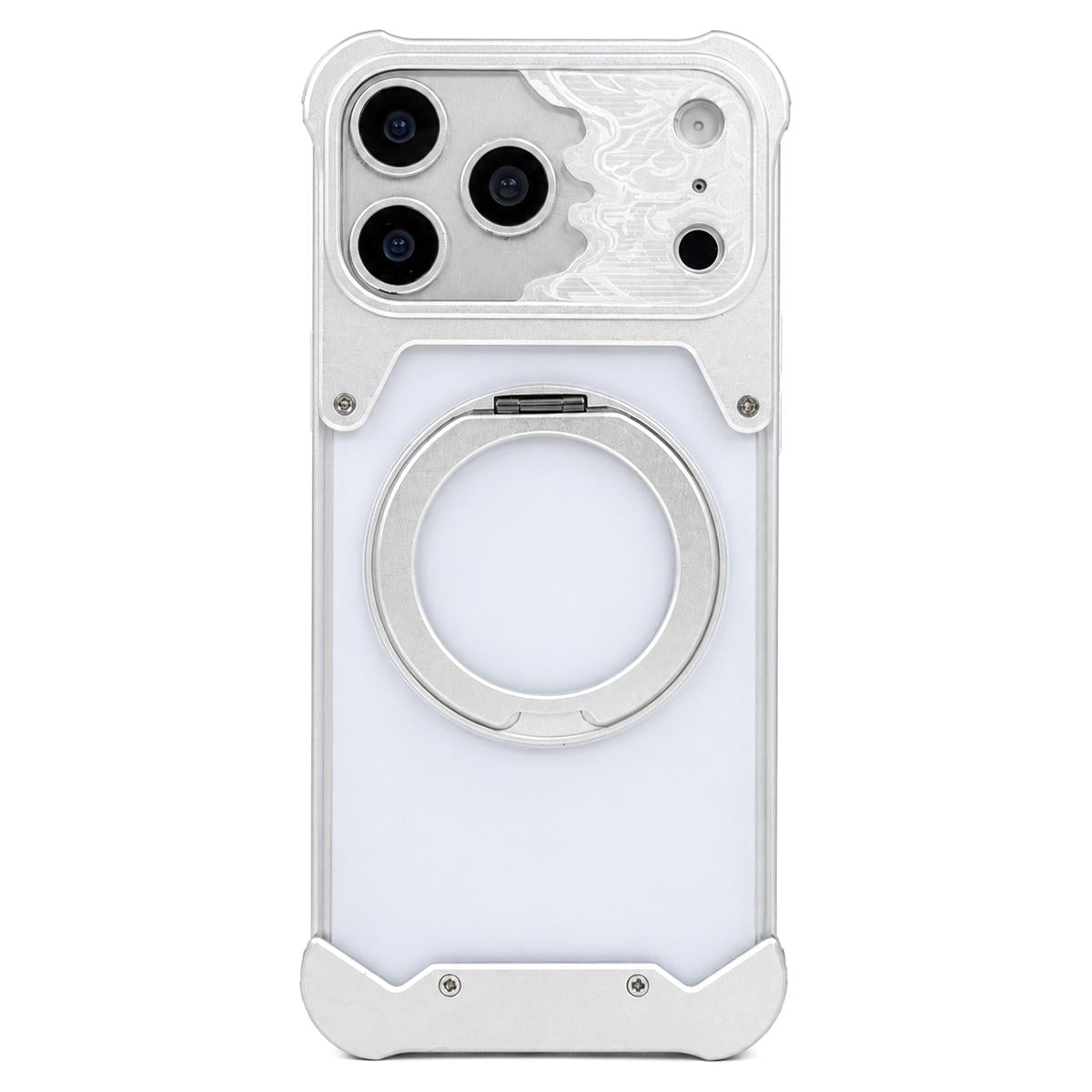 For iPhone 17 Pro Horse-face Frosted PC 360 Holder Magnetic Phone Case - Silver - EDA009782002B