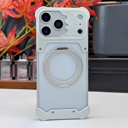 For iPhone 17 Pro Horse-face Frosted PC 360 Holder Magnetic Phone Case - Silver - EDA009782002B