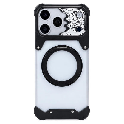 For iPhone 17 Pro Horse-face Frosted PC 360 Holder Magnetic Phone Case - Black - EDA009782002C