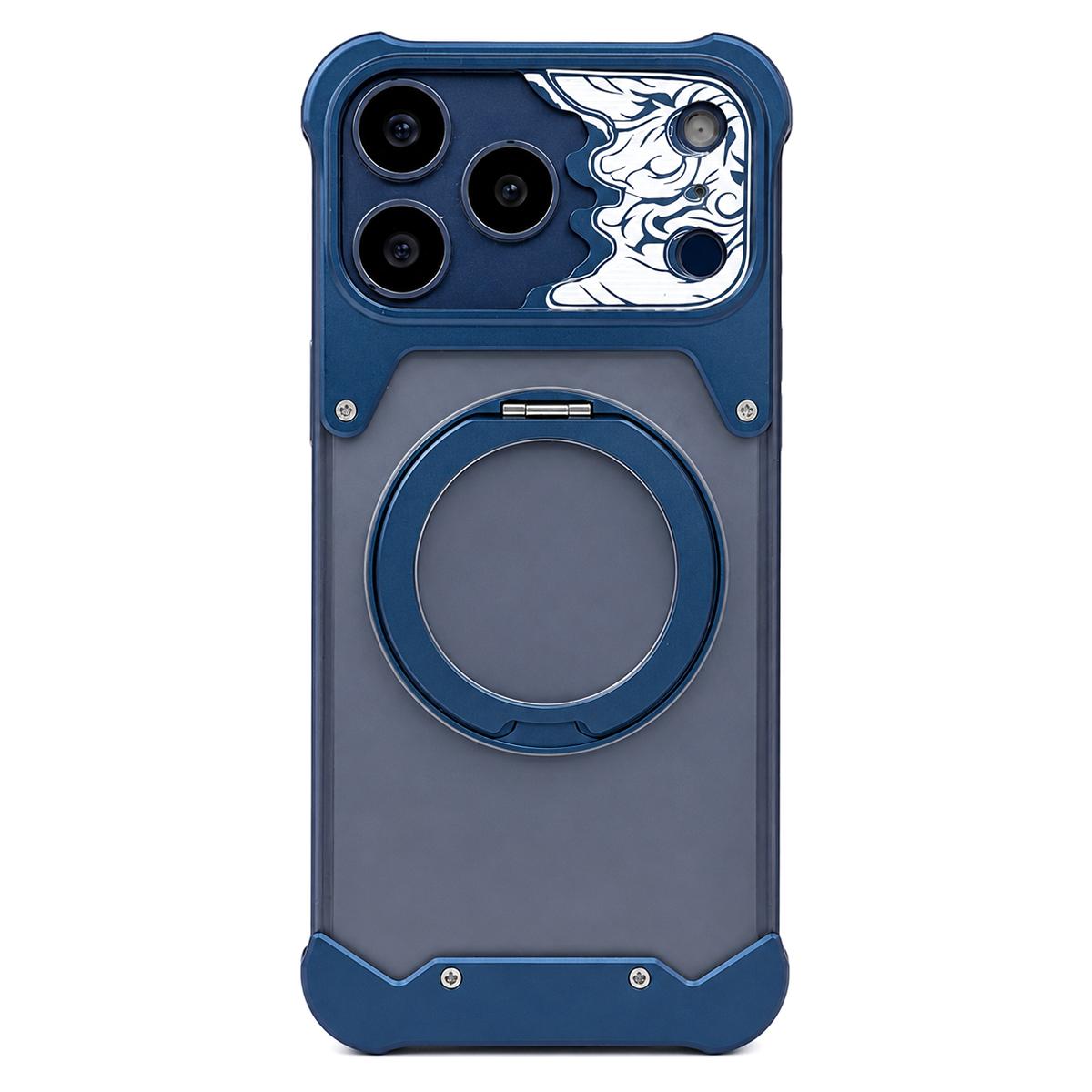 For iPhone 17 Pro Horse-face Frosted PC 360 Holder Magnetic Phone Case - Titanium Blue - EDA009782002D
