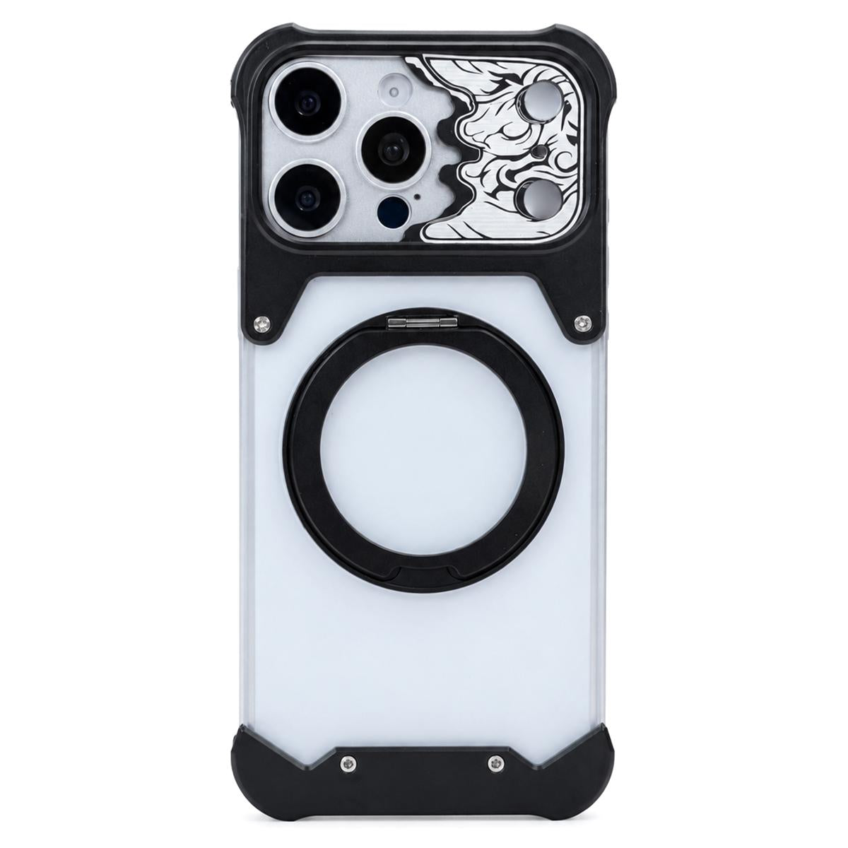 For iPhone 15 Pro Max Horse-face Frosted PC 360 Holder Magnetic Phone Case - Black - EDA009782004C
