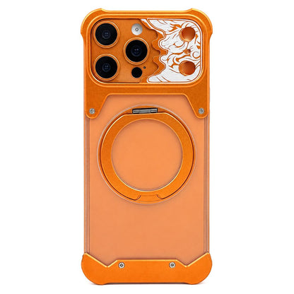 For iPhone 14 Pro Max Horse-face Frosted PC 360 Holder Magnetic Phone Case - Orange - EDA009782005A