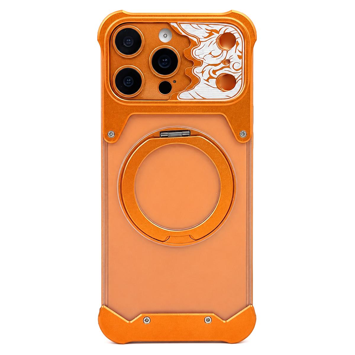 For iPhone 13 Pro Max Horse-face Frosted PC 360 Holder Magnetic Phone Case - Orange - EDA009782006A