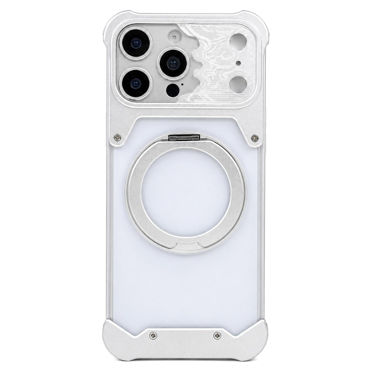 For iPhone 13 Pro Max Horse-face Frosted PC 360 Holder Magnetic Phone Case - Silver - EDA009782006B