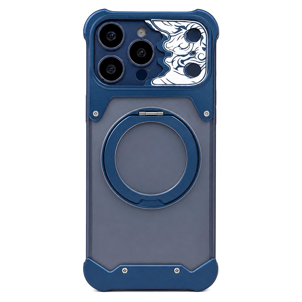 For iPhone 13 Pro Max Horse-face Frosted PC 360 Holder Magnetic Phone Case - Titanium Blue - EDA009782006D