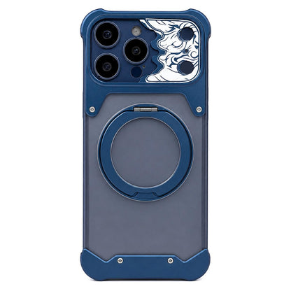 For iPhone 13 Pro Max Horse-face Frosted PC 360 Holder Magnetic Phone Case - Titanium Blue - EDA009782006D