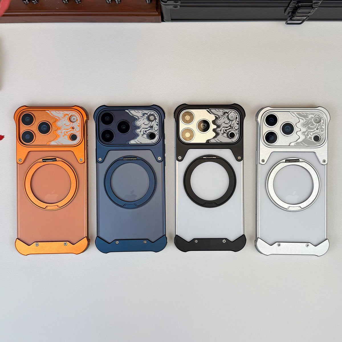 For iPhone 17 Pro Horse-face Frosted PC 360 Holder Magnetic Phone Case - Titanium Blue - EDA009782002D
