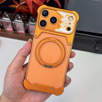For iPhone 17 Pro Horse-face Frosted PC 360 Holder Magnetic Phone Case - Titanium Blue - EDA009782002D