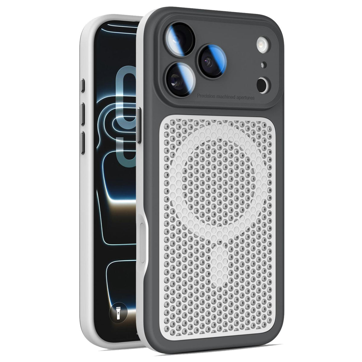For iPhone 17 Pro Max Armor Shield Mesh Cooling Magnetic Phone Case with Lens Film - Black - EDA009785201C