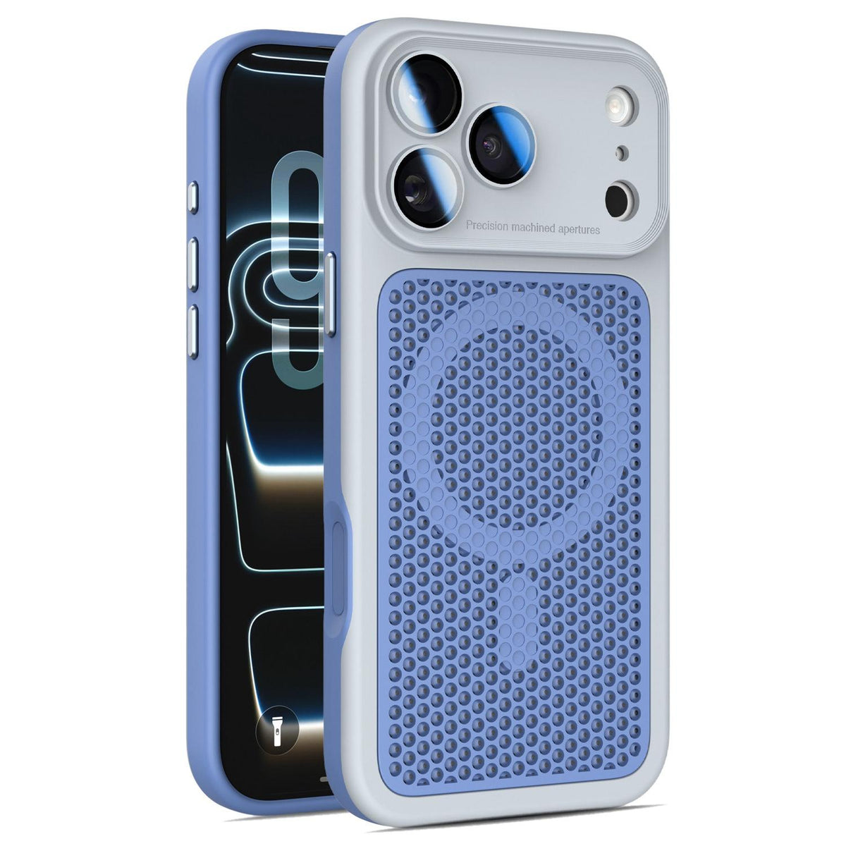 For iPhone 17 Pro Max Armor Shield Mesh Cooling Magnetic Phone Case with Lens Film - Grey - EDA009785201D