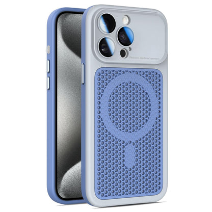 For iPhone 15 Pro Max Armor Shield Mesh Cooling Magnetic Phone Case with Lens Film - Grey - EDA009785208D