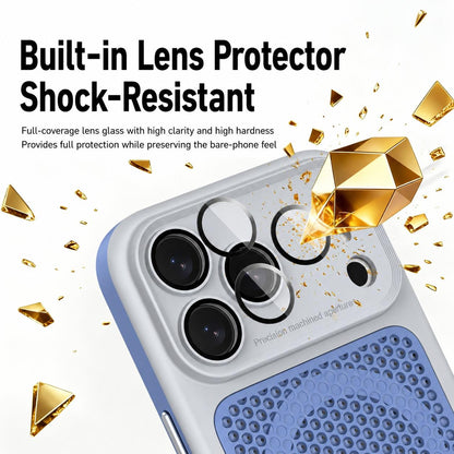 For iPhone 17 Pro Max Armor Shield Mesh Cooling Magnetic Phone Case with Lens Film - Blue - EDA009785201F