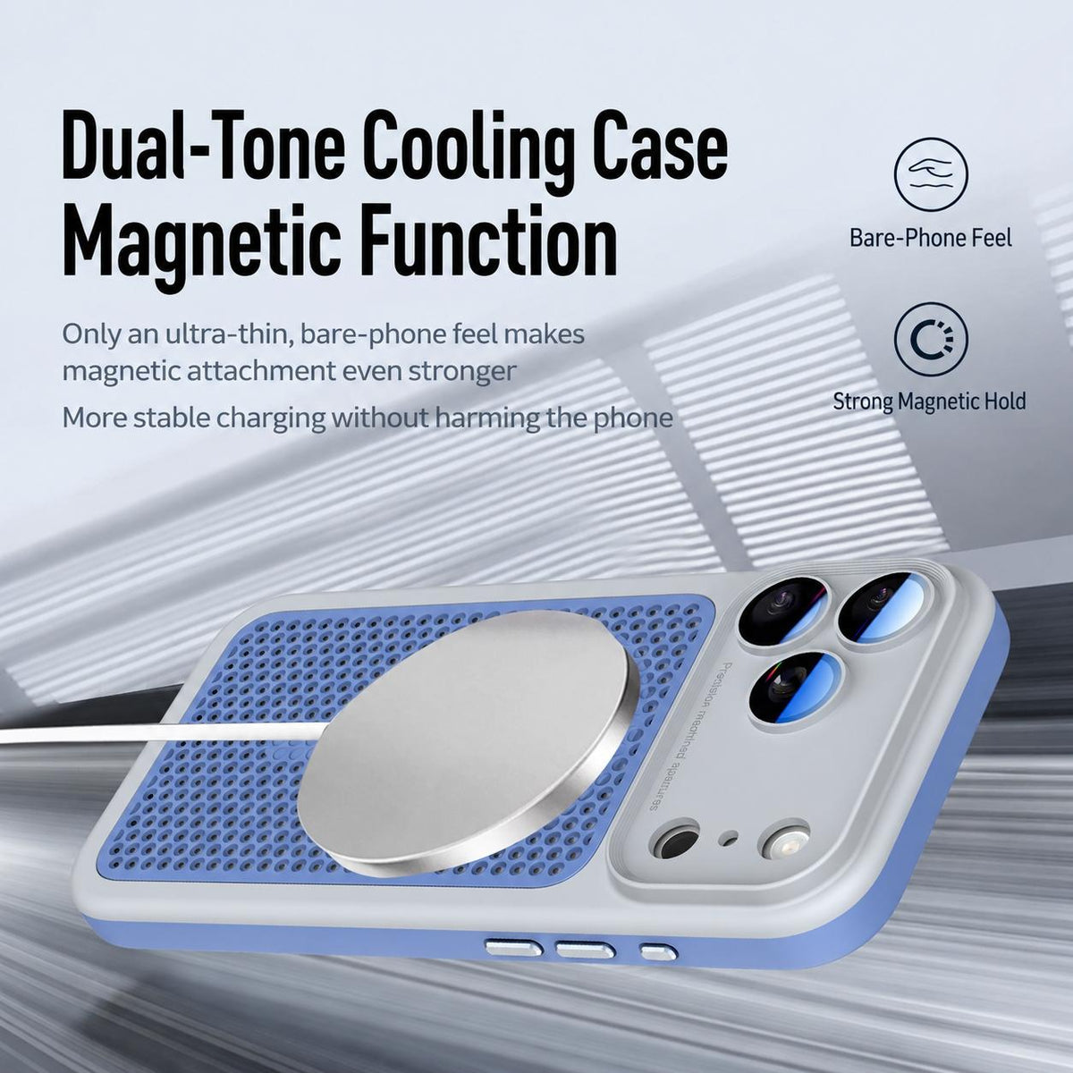 For iPhone 14 Pro Max Armor Shield Mesh Cooling Magnetic Phone Case with Lens Film - Grey - EDA009785214D