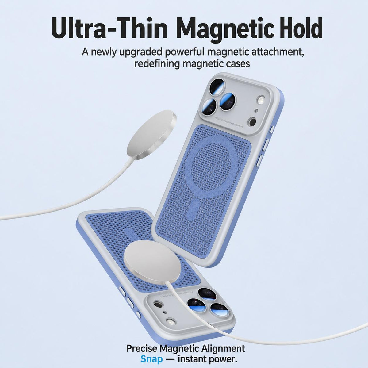 For iPhone 17 Pro Max Armor Shield Mesh Cooling Magnetic Phone Case with Lens Film - Blue - EDA009785201F