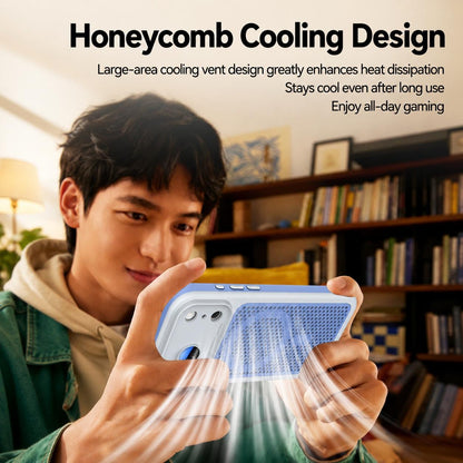 For iPhone 14 Pro Max Armor Shield Mesh Cooling Magnetic Phone Case with Lens Film - Grey - EDA009785214D