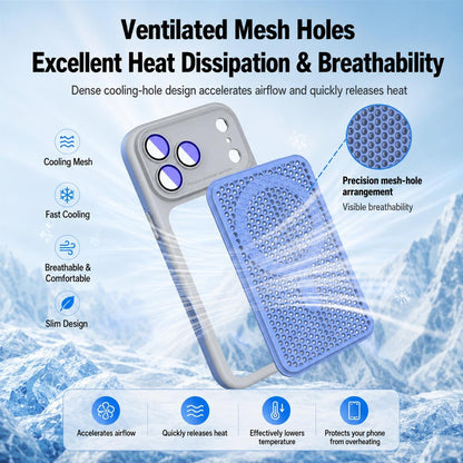 For iPhone 14 Pro Max Armor Shield Mesh Cooling Magnetic Phone Case with Lens Film - Grey - EDA009785214D