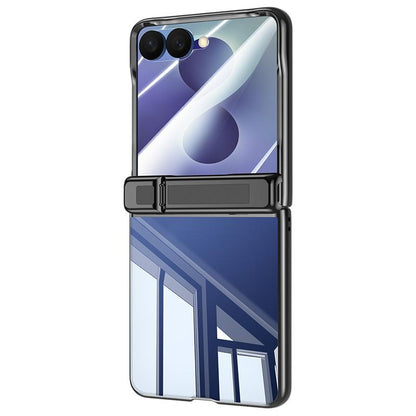 For Galaxy Z Flip8 5G Electroplating Transparent Hinge Holder Phone Case - Black - EDA009787701A