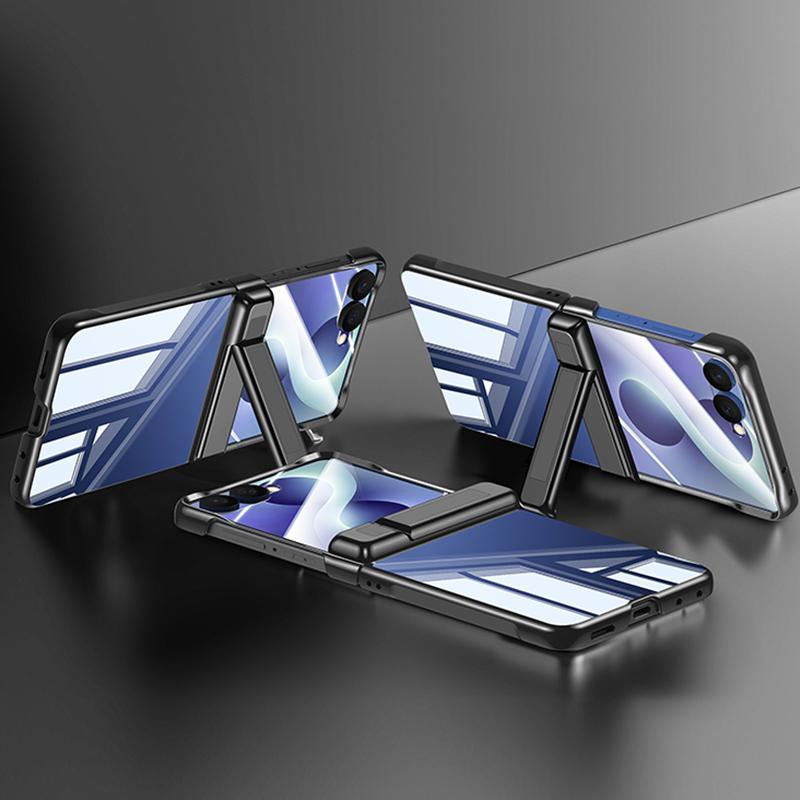For Galaxy Z Flip8 5G Electroplating Transparent Hinge Holder Phone Case - Black - EDA009787701A