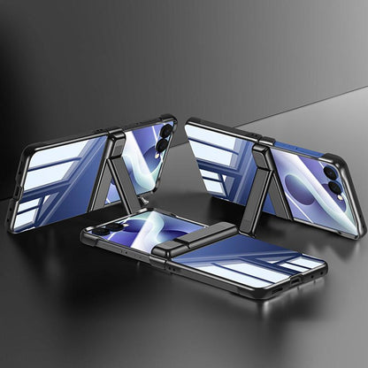 For Galaxy Z Flip8 5G Electroplating Transparent Hinge Holder Phone Case - Black - EDA009787701A