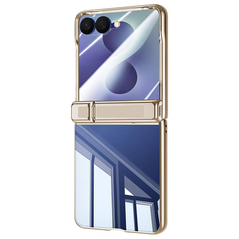 For Galaxy Z Flip8 5G Electroplating Transparent Hinge Holder Phone Case - Gold - EDA009787701B