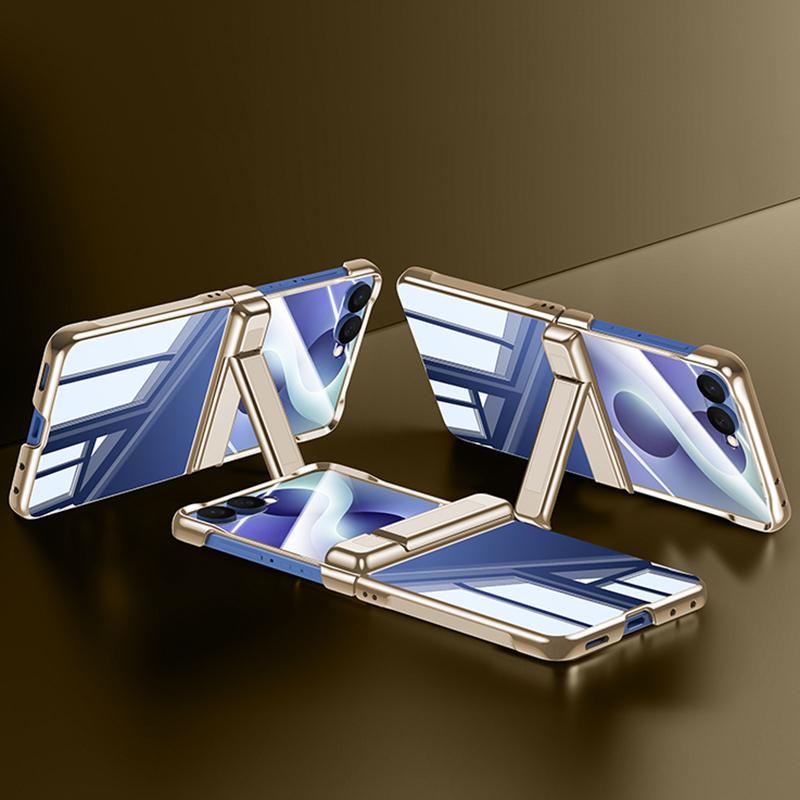 For Galaxy Z Flip8 5G Electroplating Transparent Hinge Holder Phone Case - Gold - EDA009787701B