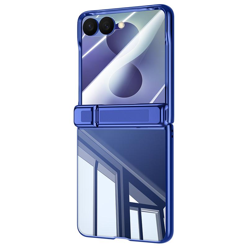 For Galaxy Z Flip8 5G Electroplating Transparent Hinge Holder Phone Case - Blue - EDA009787701C
