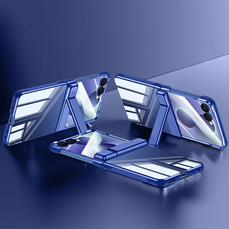For Galaxy Z Flip8 5G Electroplating Transparent Hinge Holder Phone Case - Blue - EDA009787701C