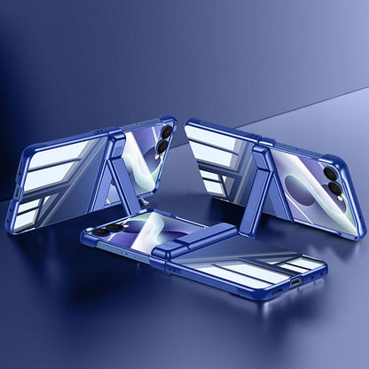 For Galaxy Z Flip8 5G Electroplating Transparent Hinge Holder Phone Case - Blue - EDA009787701C