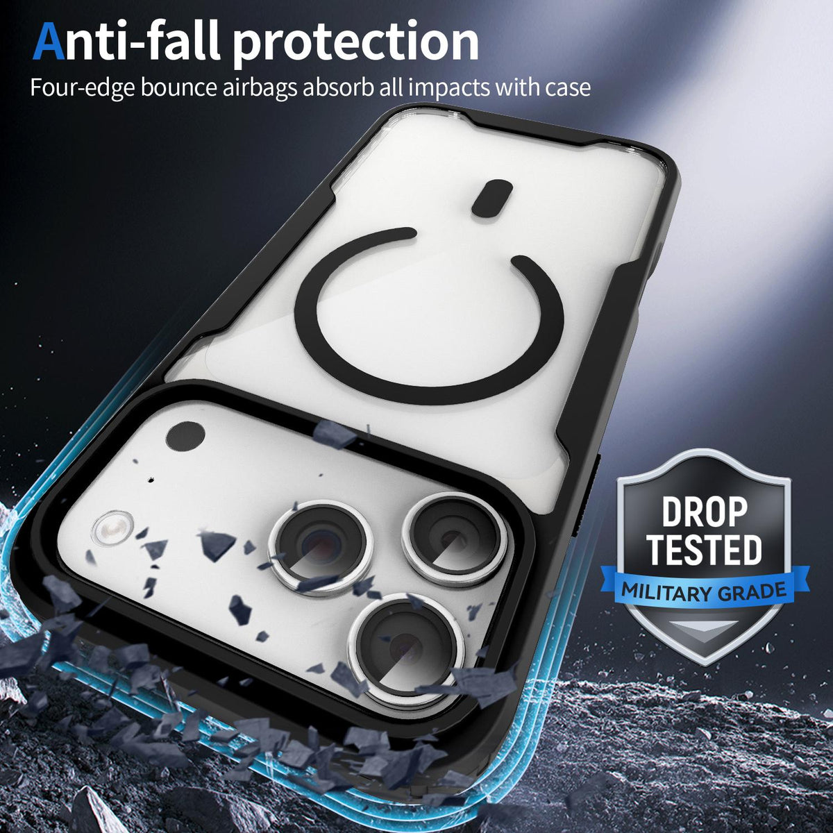 For iPhone 17 Pro Max Fighter Series Acrylic + TPU Airbag Shockproof Magnetic Phone Case - Black - EDA009787903A