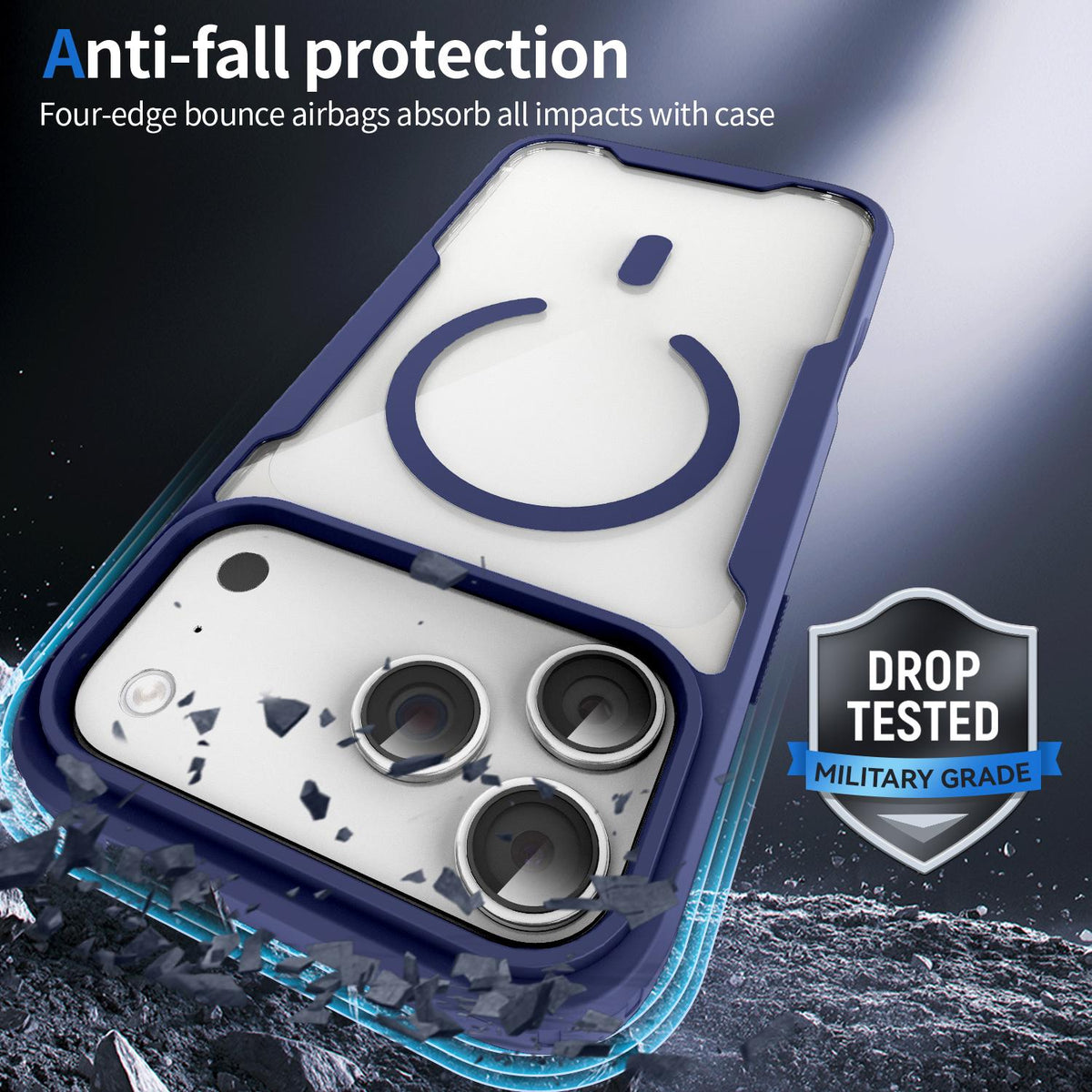 For iPhone 17 Pro Max Fighter Series Acrylic + TPU Airbag Shockproof Magnetic Phone Case - Blue - EDA009787903B