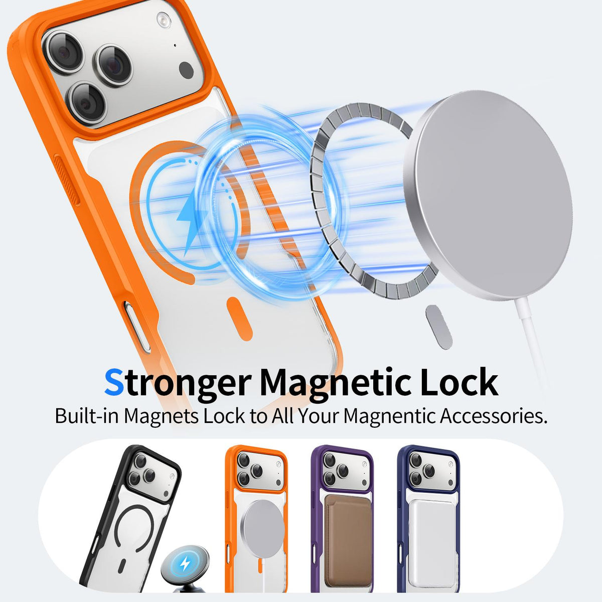 For iPhone 17 Pro Max Fighter Series Acrylic + TPU Airbag Shockproof Magnetic Phone Case - Orange - EDA009787903C