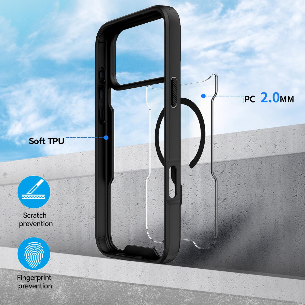 For iPhone 17 Pro Fighter Series Acrylic + TPU Airbag Shockproof Magnetic Phone Case - Black - EDA009787904A